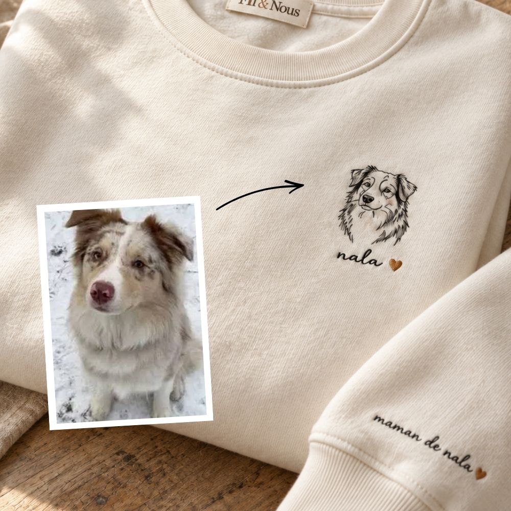 Sweat-shirt brodé portrait d'animal de compagnie personnalisé