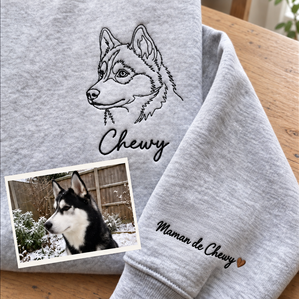 Sweat-shirt brodé portrait d'animal de compagnie personnalisé